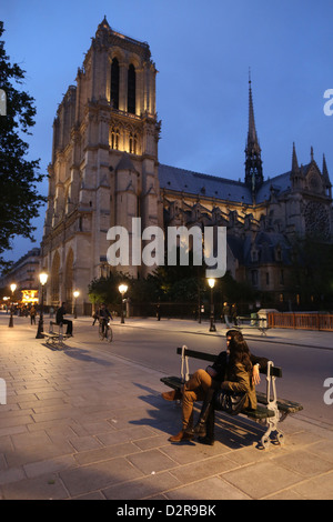 La cathédrale Notre Dame la nuit, Paris, France, Europe Banque D'Images