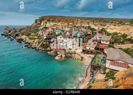 Popeye Village, ancien décor de cinéma et parc d'aujourd'hui, Malte, Méditerranée, Europe Banque D'Images