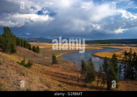 Vue sur la rivière Yellowstone et Hayden Valley, le Parc National de Yellowstone, Wyoming, USA Banque D'Images