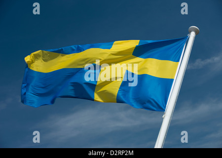 Drapeau suédois sur mât Banque D'Images