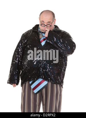 Fun portrait d'un homme obèse avec un sens de la mode de porter un mélange de rayures Banque D'Images