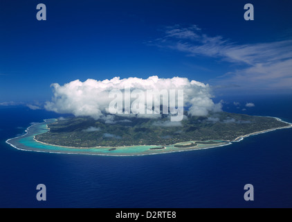 Les Îles Cook, Rarotonga, vue aérienne de l'île avec Muri Lagoon Banque D'Images