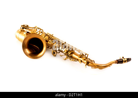 Sax Tenor Saxophone or isolé sur fond blanc Banque D'Images