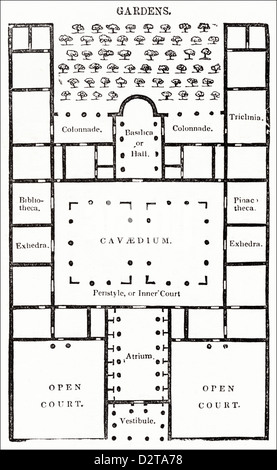 Vue en plan de Villa Romaine de Vitruve (17Victorien circa 1845 gravure Banque D'Images