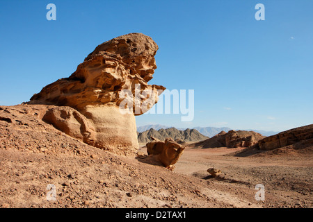 Scenic rock orange en forme de champignon dans le désert de pierre, Israël Banque D'Images