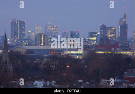 Vue sur Canary Wharf de Primrose Hill à Londres, en Angleterre Banque D'Images