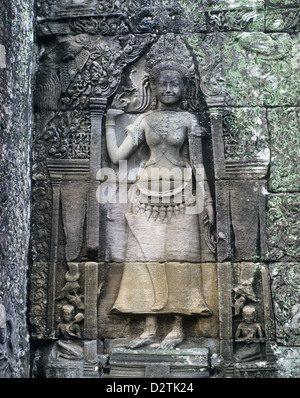 Cambodge, Angkor, Agkor Thom, Bayon, image d'une danseuse khmère au Bayon temple construit au 13ème siècle Banque D'Images