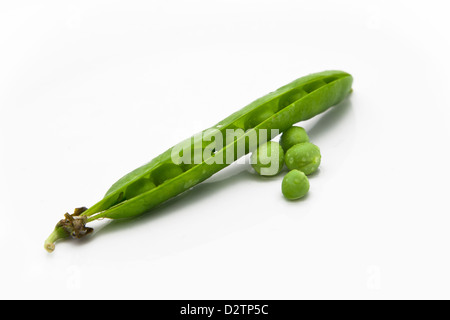 Pois verts frais pod isolé sur blanc. Banque D'Images