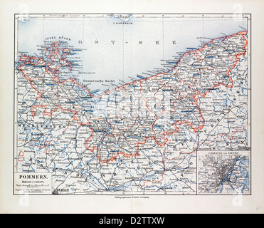 Plan de POMMERN MECKLENBURG-VORPOMMERN (ALLEMAGNE) ET DU NORD-OUEST DE LA POLOGNE 1899 Banque D'Images