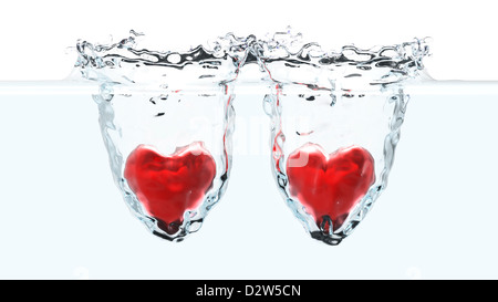 Deux coeurs splash dans l'eau Banque D'Images
