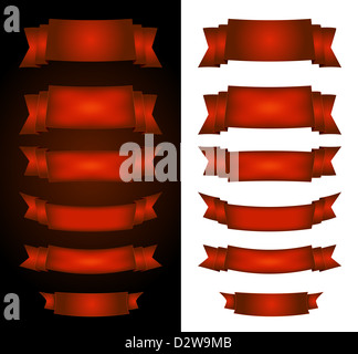 Illustration d'une collection de cirque rouge des banderoles, panneaux et rouleaux, sur fond blanc et blanc Banque D'Images