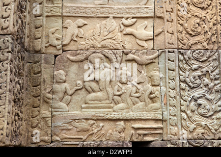 Détail sur le mur de temple Baphuon, Angkor Thom, au Cambodge, en Asie Banque D'Images