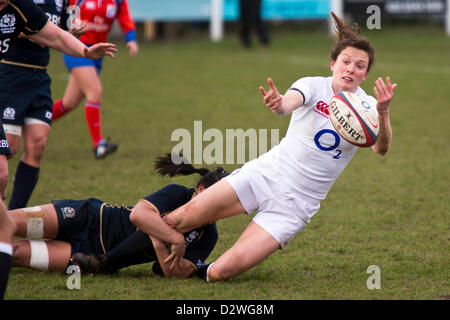 2.2.2013, ESHER, Angleterre v Ecosse Women's Rugby Six Nations. Banque D'Images