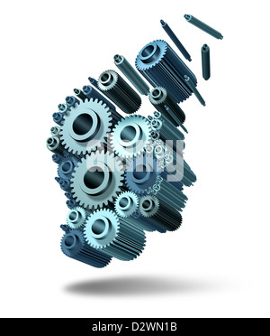 La perte de l'intelligence et la perte du cerveau et la perte de fonction et de pensées en raison de traumatismes neurologiques et les blessures à la tête ou la maladie d'alzheimer causée par le vieillissement avec des engrenages et pignons en forme de la pensée humaine l'esprit. Banque D'Images