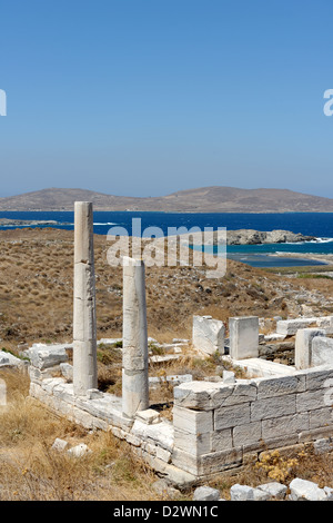 Délos. La Grèce. Le Temple de Héra archaïque datant du 6ème siècle avant JC. Banque D'Images