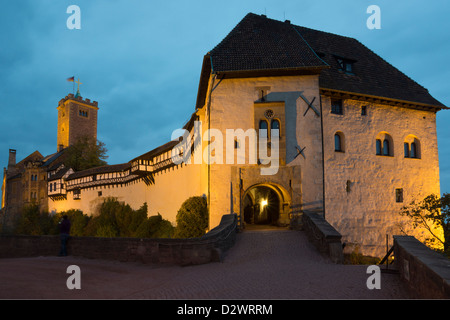 Entrée du château de Wartburg dans la lumière du soir, UNESCO World Heritage Site, Eisenach, en Thuringe, Allemagne, Europe Banque D'Images