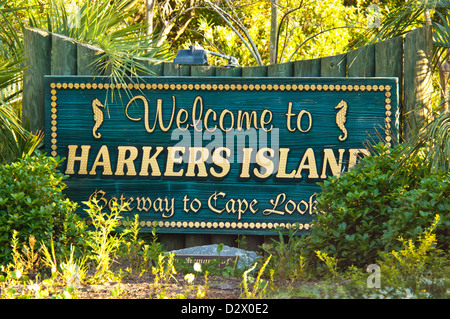 Panneau de bienvenue à Harkers Island Caroline du Nord. Banque D'Images