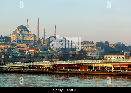 Mosquée de Suleymaniye et le pont de Galata, Istanbul, Turquie Banque D'Images