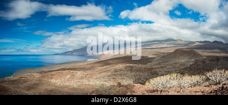 Panorama depuis le Montana Puerto de Naos, à Tacoron plus westards et El Julan, au sud d'El Hierro, Îles Canaries Banque D'Images