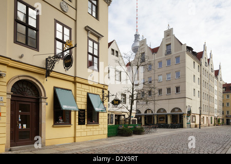 Berlin, Allemagne, et les bâtiments préfabriqués dans le quartier Nikolai Banque D'Images