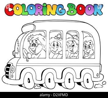 Coloriage avec les autobus scolaires - illustration thématique. Banque D'Images