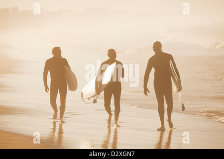 Plus surfers carrying board on beach Banque D'Images