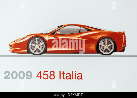 Représentation graphique d'une 2009 Ferrari 458 Italia, Ferrari Maranello, Italie, Musée Banque D'Images