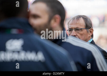 3 février. L'année 2013. Rome, Italie. Six Nations de rugby. L'Italie contre la France. L'entraîneur de l'équipe Italie Jacques Brunel. Banque D'Images