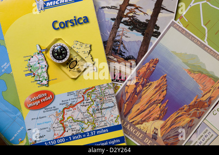 Corse : carte boussole et cartes postales Banque D'Images