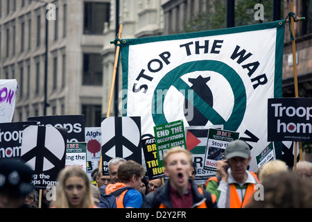 Une protestation de la guerre qui a eu lieu au centre de Londres. Banque D'Images