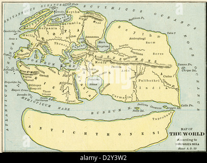 1889 Carte du Monde Selon Pomponius Mela sur AD 50. Banque D'Images