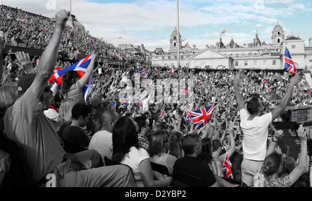 Foule lors des Jeux Olympiques de Londres, du beach-volley à Horse Guards Parade, 01 août 2012. Banque D'Images