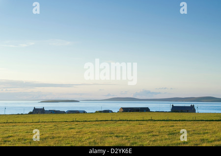 Gites dans la soirée sur l'île de Shapinsay Isla, îles Orcades, en Écosse. Île de la distance est Eday. Banque D'Images