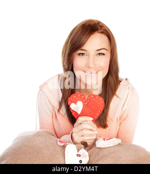 Femme avec coeur toy Banque D'Images