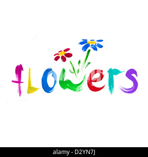 Fleurs peintes sur fond blanc Banque D'Images