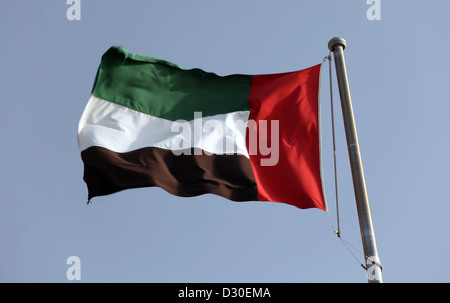 Dubaï, Émirats arabes unis, de brandir le drapeau national dans le vent Banque D'Images