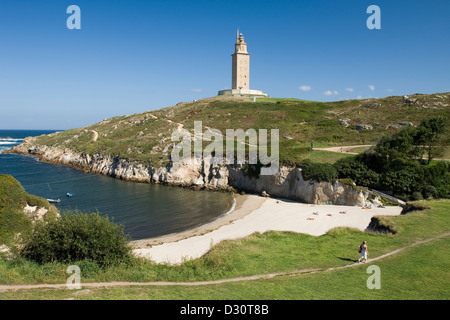 PLAYA DE QUE LAPAS TOUR D'hercule PHARE ROMAIN LA COROGNE Galice Espagne Banque D'Images