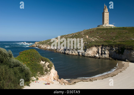 PLAYA DE QUE LAPAS TOUR D'hercule PHARE ROMAIN LA COROGNE Galice Espagne Banque D'Images