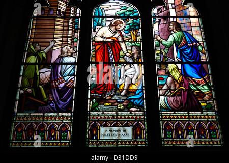 jésus guérissant le vitrail malade fenêtre dans le saint rosaire cathédrale Vancouver BC Canada Cathédrale métropolitaine de notre dame de le saint rosaire Banque D'Images