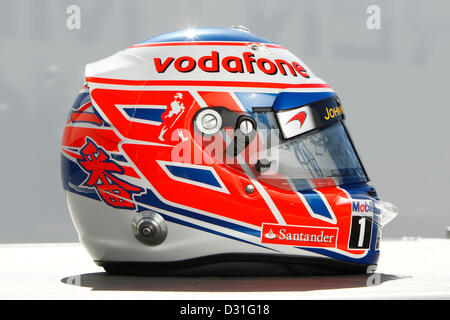 Jerez, Espagne. 6e février 2013. Sport Automobile : Championnat du Monde de Formule 1 de la FIA 2013, F1 Test Test Jerez, Jour 2, casque de Jenson Button (GBR, Vodafone McLaren Mercedes). Dpa : Crédit photo alliance / Alamy Live News Banque D'Images