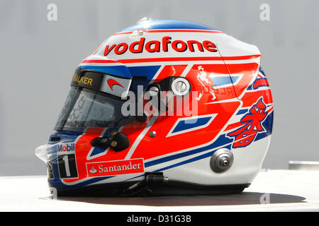 Jerez, Espagne. 6e février 2013. Sport Automobile : Championnat du Monde de Formule 1 de la FIA 2013, F1 Test Test Jerez, Jour 2, casque de Jenson Button (GBR, Vodafone McLaren Mercedes). Dpa : Crédit photo alliance / Alamy Live News Banque D'Images