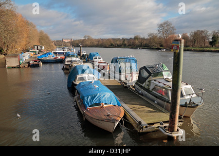 Bateaux amarrés sur la Tamise à Twickenham, London, UK. Banque D'Images