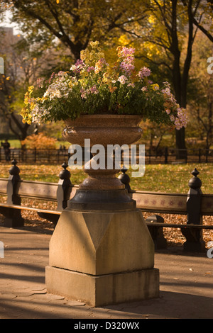 Fleurs dans l'URN MALL (©OLMSTEAD & VAUX 1860) CENTRAL PARK MANHATTAN NEW YORK USA Banque D'Images