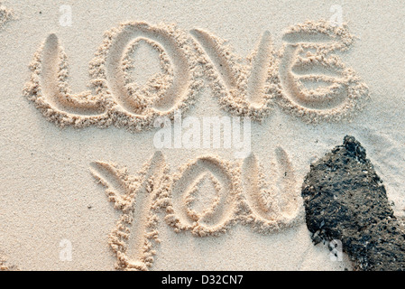 L'amour vous écrit dans le sable d'une plage Banque D'Images