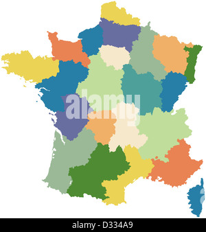 Carte de France divisée en régions Banque D'Images