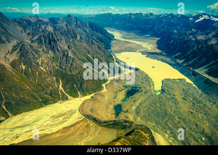 Photo aérienne des Alpes du Sud en Nouvelle-Zélande. Banque D'Images
