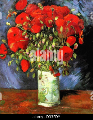 Vincent van Gogh : Vase de coquelicots rouges. 1886. Huile sur toile. Wadsworth Atheneum, Hartford, CT, USA. Le postimpressionnisme. Banque D'Images