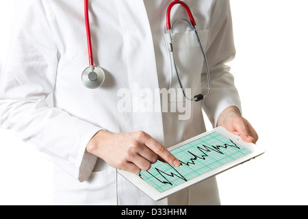 Image symbolique de la médecine. Médecin est à l'aide d'un ordinateur tablette, l'Ipad. Tableau de la fièvre. Banque D'Images