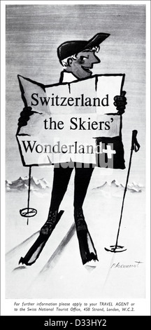 Vintage des années 1950 Publicité imprimée à partir de la revue anglaise suisse publicité tourisme ski Banque D'Images