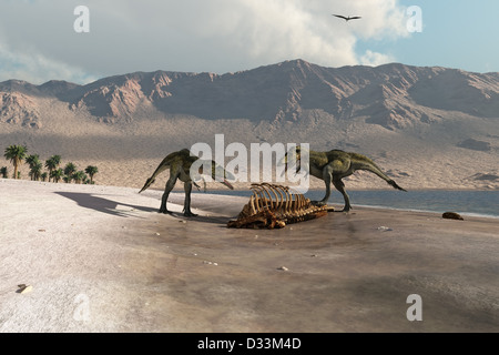 Les dinosaures qui se nourrissent de la plage Banque D'Images